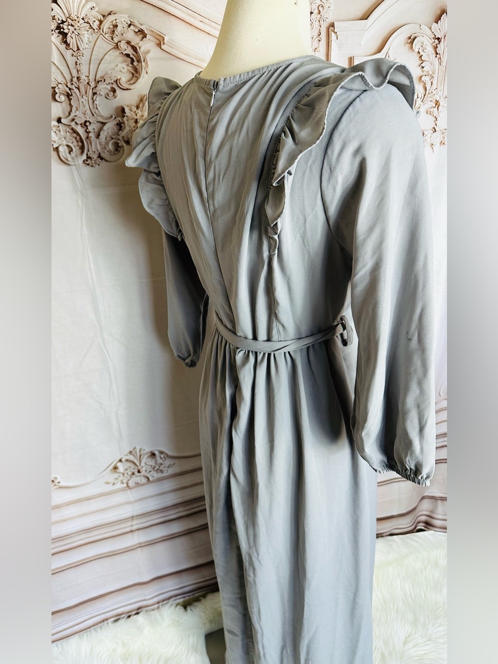 Source Unknown Lilac Ruffle Long-Sleeve Maxi Dress with Tie Waist - Picture 6 of 9